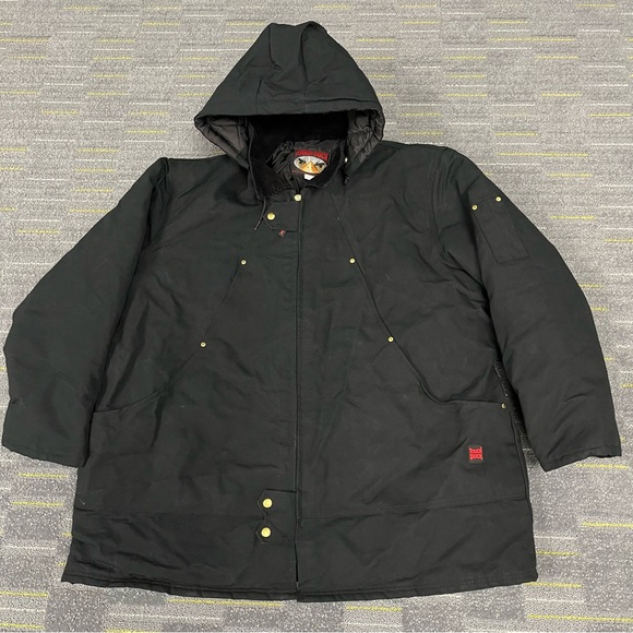 Tough Duck Workwear Jacket Size 4XL Hooded Collared Heavyweight Chore Black - Picture 1 of 16